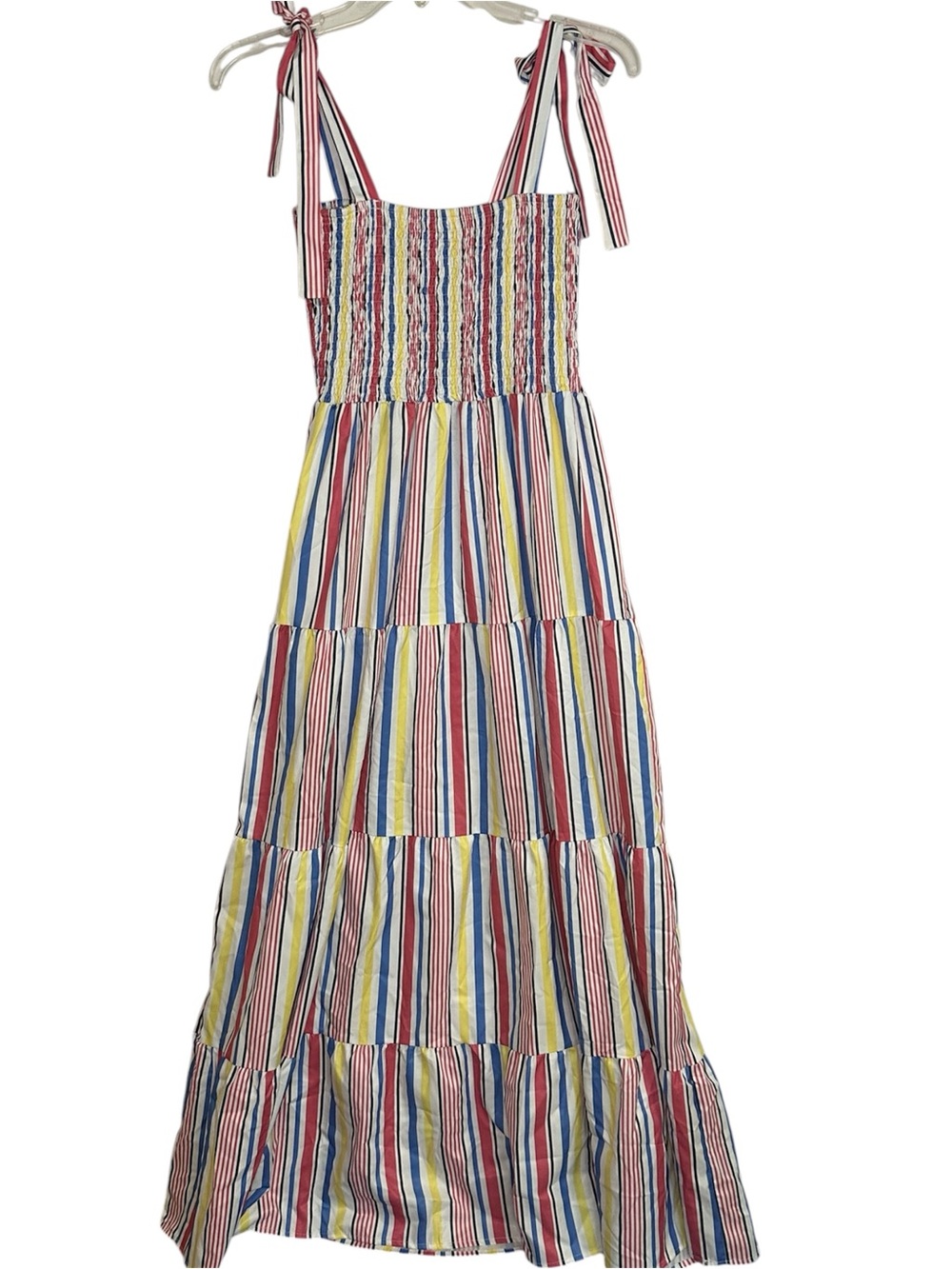 C+D+M Collection Striped Smocked Tie Strap Maxi Dress Large Boho Summer Cotton